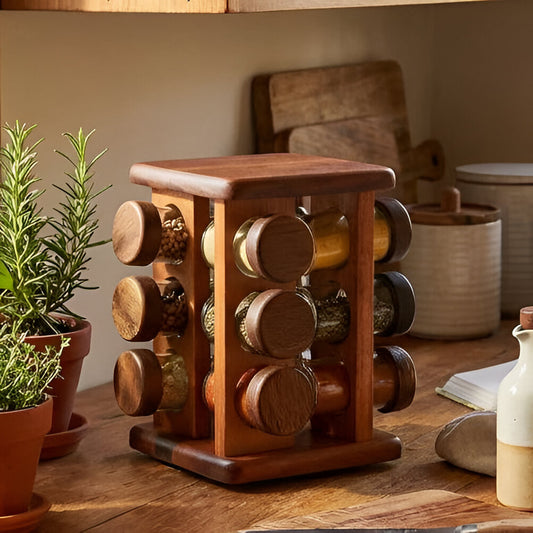 Natura Wooden Spice Rack 12-Jar, 360 Rotating