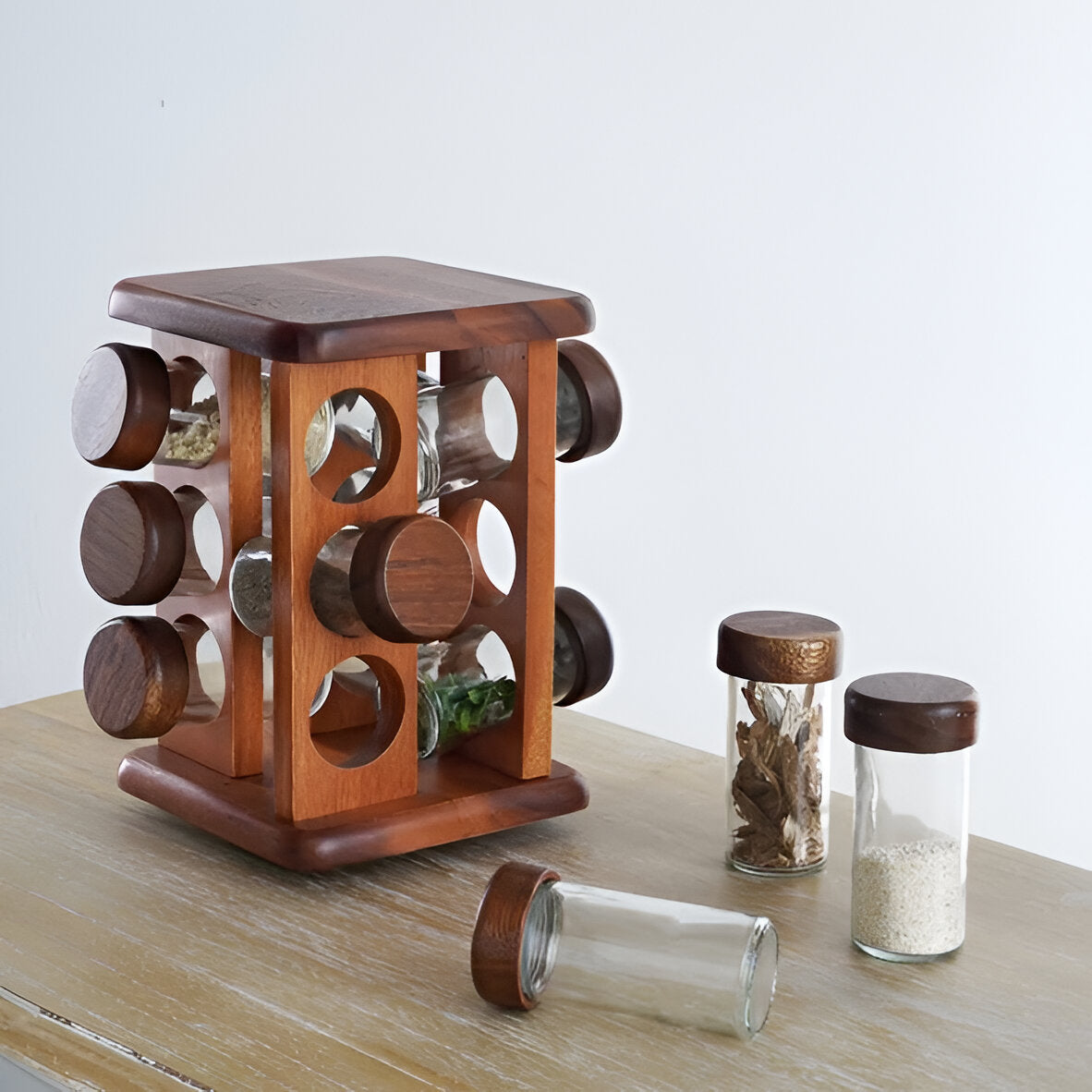 Natura Wooden Spice Rack 12-Jar, 360 Rotating