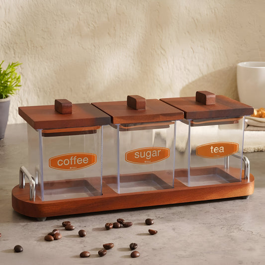 Arbor 3-Piece Canister Set Glass, Acacia Wood Stand