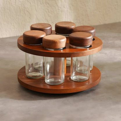 Arbor Acacia Wood Rotating Spice Rack, 6 Glass Jars