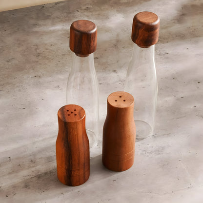 Arbor Glass Cruet Set 5-Piece, Acacia Wood Stand