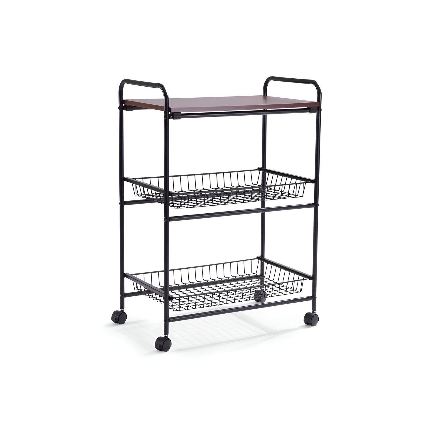 Mobila 3-Tier Kitchen Trolley Black, Wooden Top