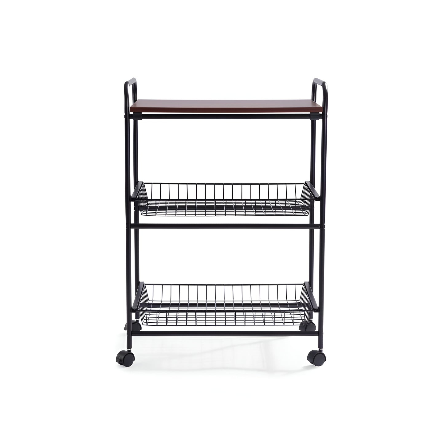 Mobila 3-Tier Kitchen Trolley Black, Wooden Top