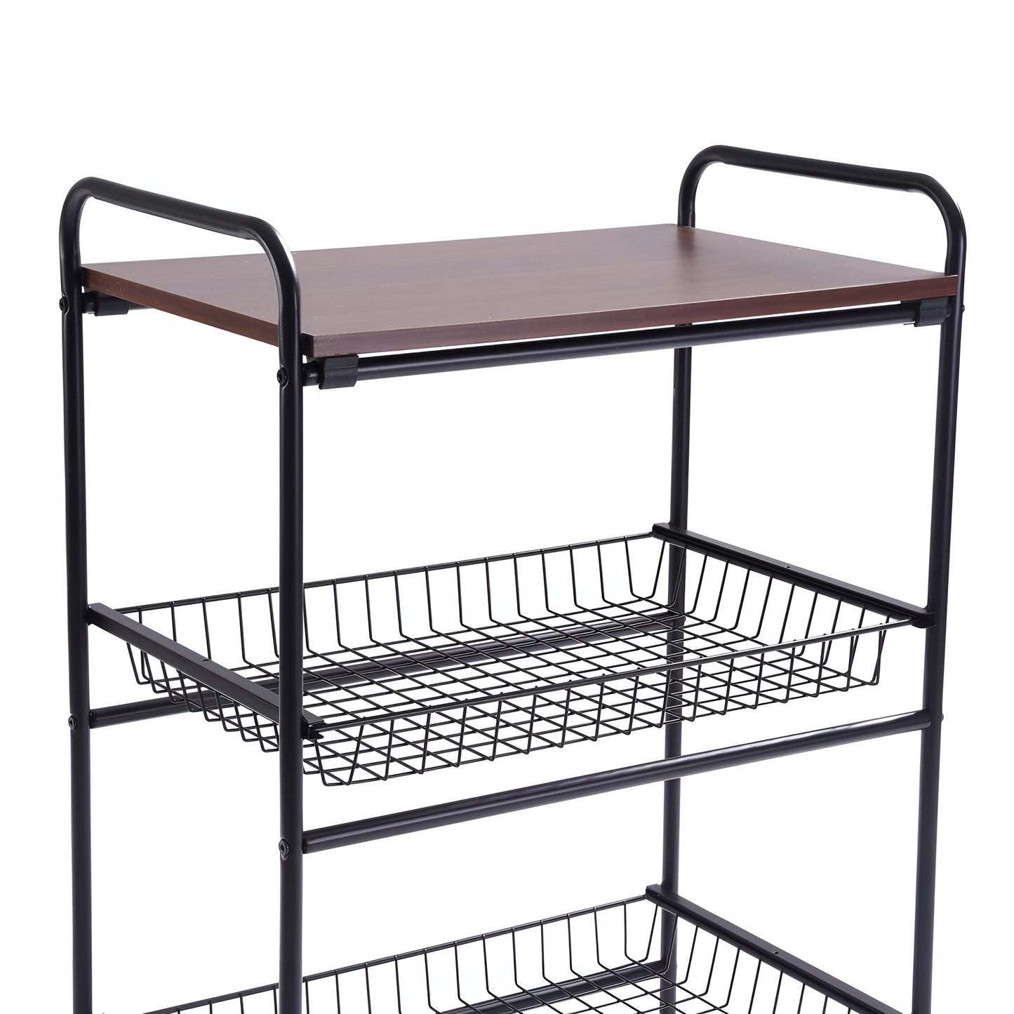 Mobila 3-Tier Kitchen Trolley Black, Wooden Top