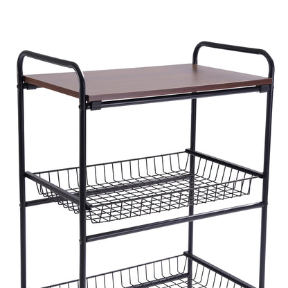 Mobila 3-Tier Kitchen Trolley Black, Wooden Top