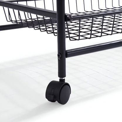 Mobila 3-Tier Kitchen Trolley Black, Wooden Top