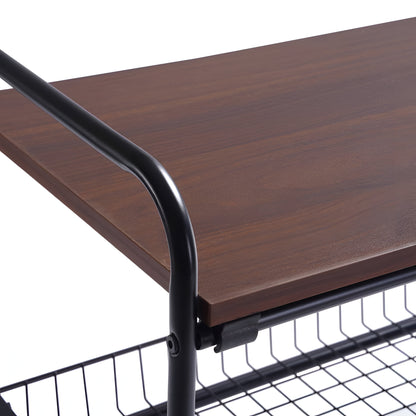 Mobila 3-Tier Kitchen Trolley Black, Wooden Top