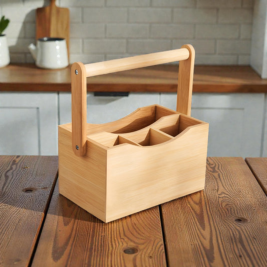 Grove Bamboo Cutlery Caddy Portable, 4 Compartments