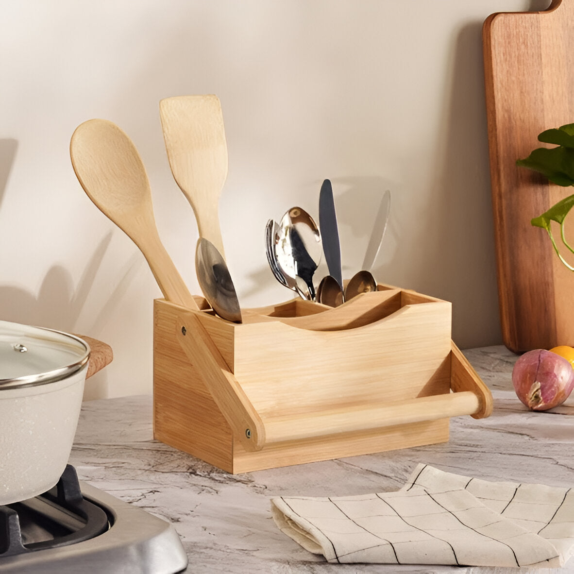 Grove Bamboo Cutlery Caddy Portable, 4 Compartments