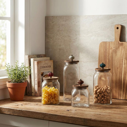 Vista 4-Piece Glass Canister Set, Airtight Wooden Lids