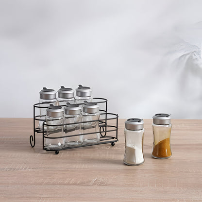 Orion 8-Piece Glass Spice Jar Set Metal Stand, Clear
