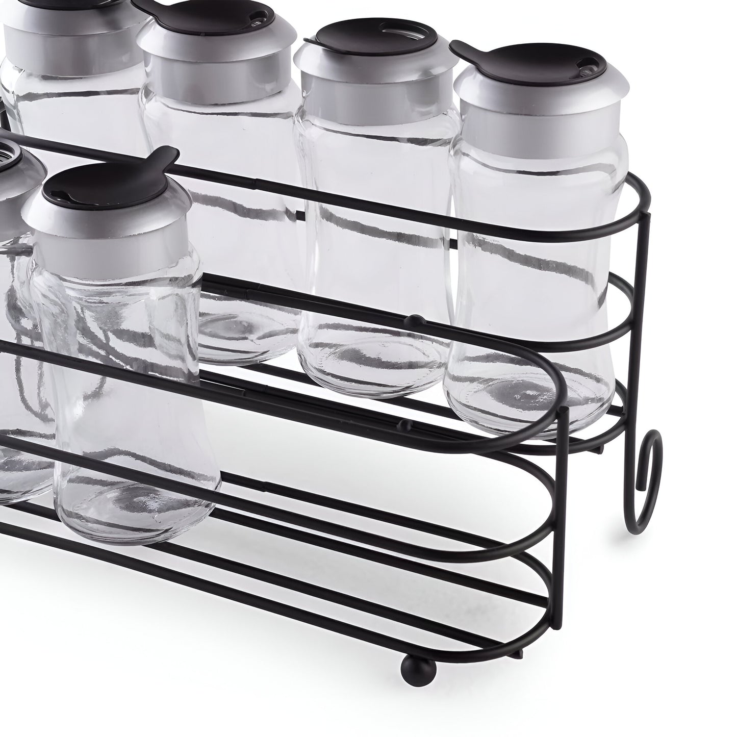 Orion 8-Piece Glass Spice Jar Set Metal Stand, Clear