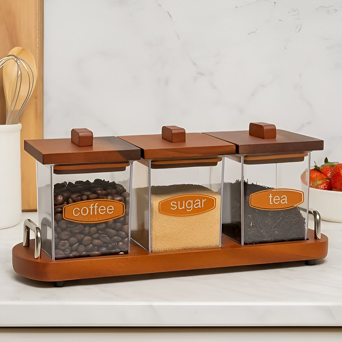 Arbor 3-Piece Canister Set Glass, Acacia Wood Stand