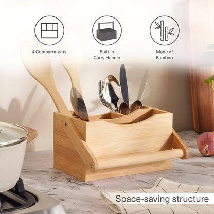 Grove Bamboo Cutlery Caddy Portable, 4 Compartments