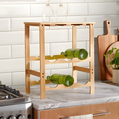 Vino Bamboo Bottle Rack Stand 6-Bottle, Stemware Holder