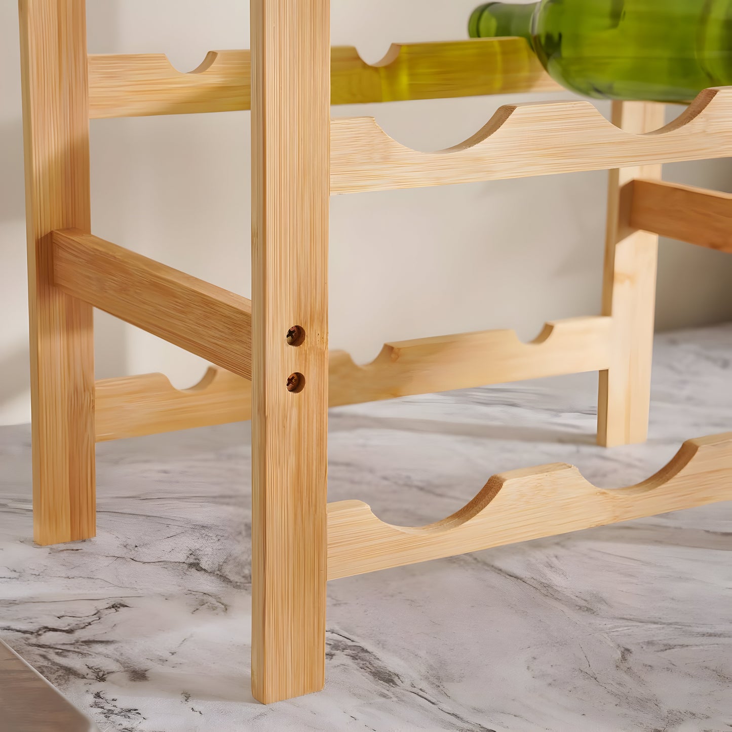 Vino Bamboo Bottle Rack Stand 6-Bottle, Stemware Holder