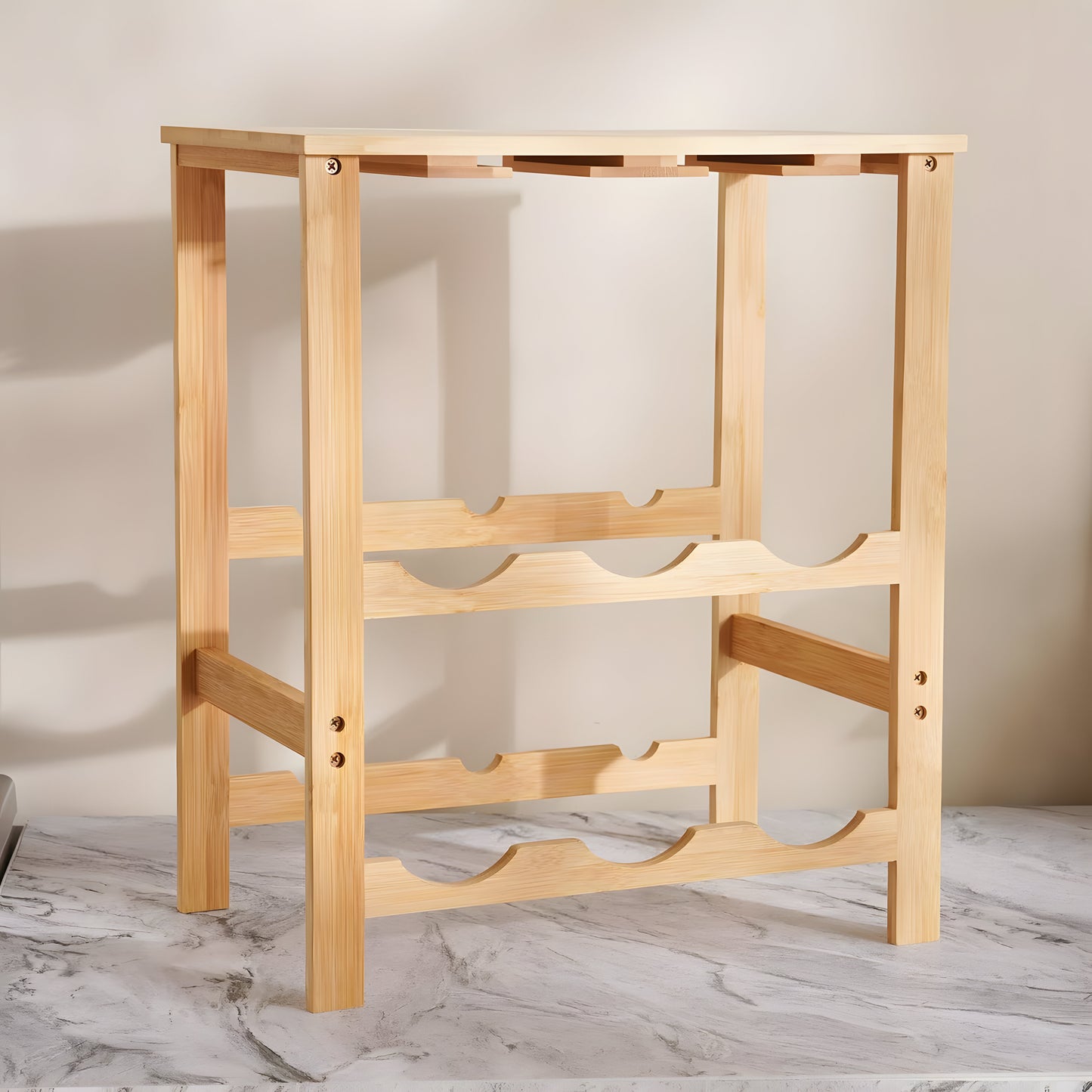 Vino Bamboo Bottle Rack Stand 6-Bottle, Stemware Holder