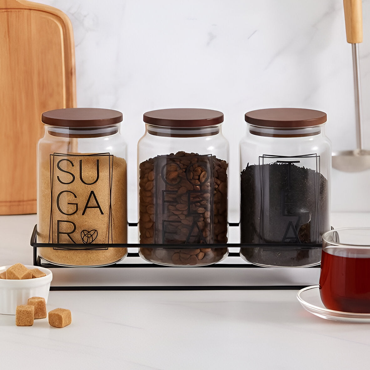 Clara 3-Piece Glass Canister Set 1.25L, Airtight Lids