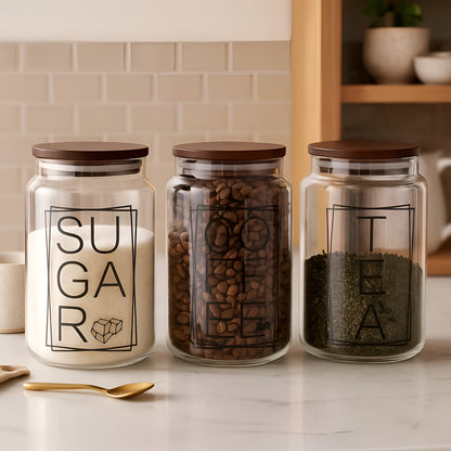 Clara 3-Piece Glass Canister Set 1.25L, Airtight Lids