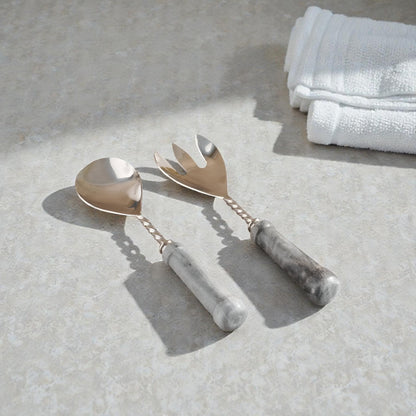Lithos Marble Salad Serving Set Gray, Stainless Steel