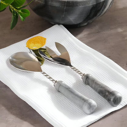 Lithos Marble Salad Serving Set Gray, Stainless Steel