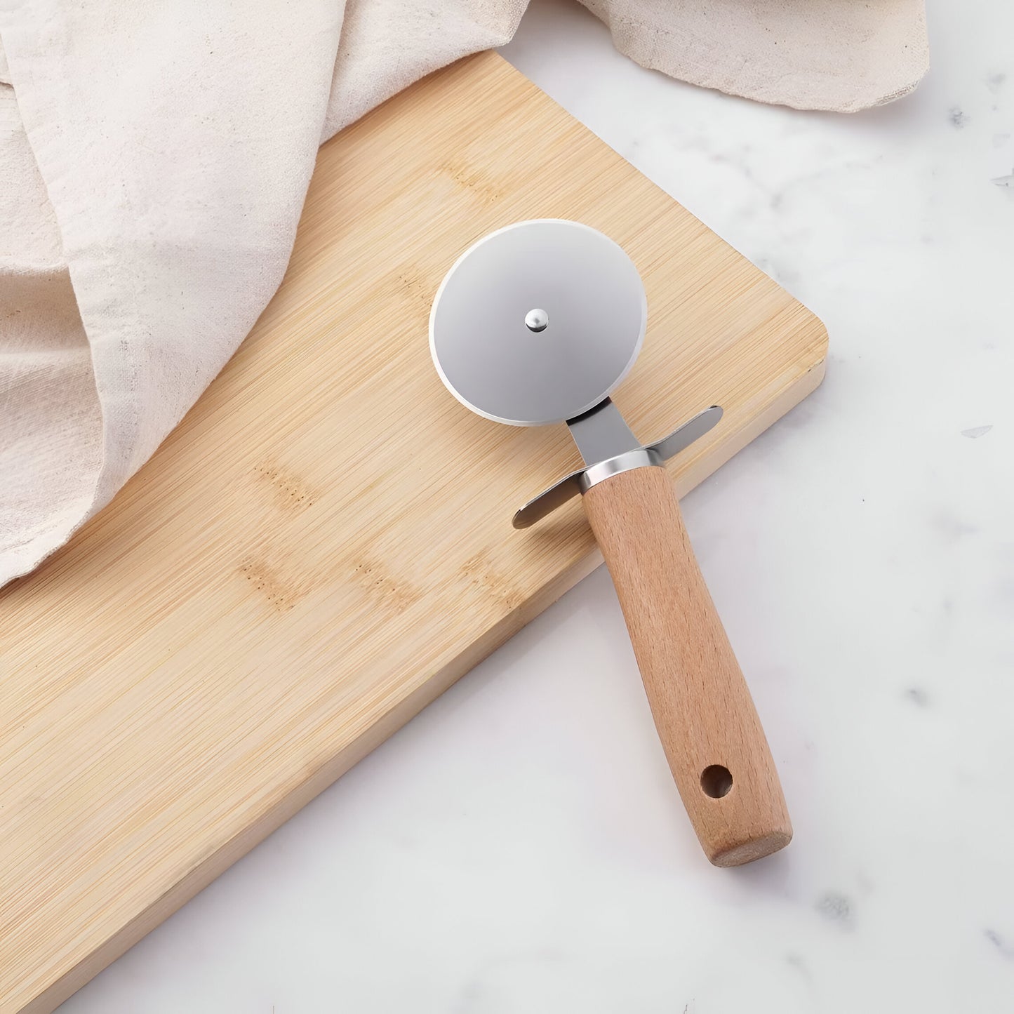 Silva Beech Wood Pizza Cutter Stainless Steel, Safety Guard