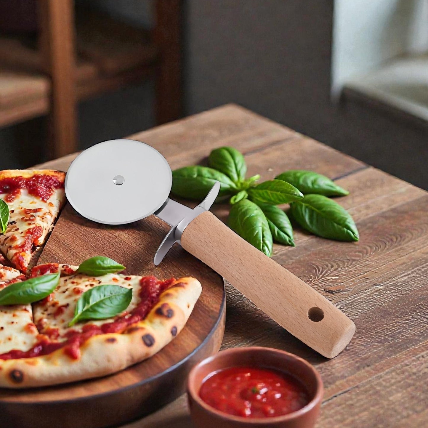 Silva Beech Wood Pizza Cutter Stainless Steel, Safety Guard