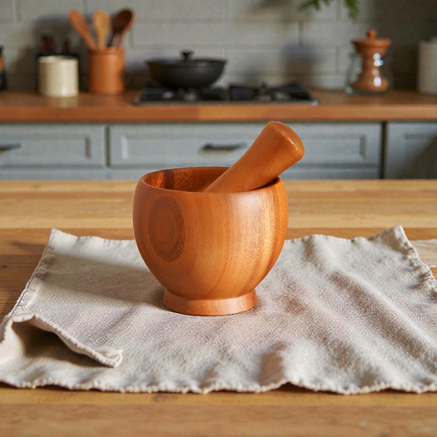 Arbor Acacia Wood Mortar and Pestle, Rustic Design