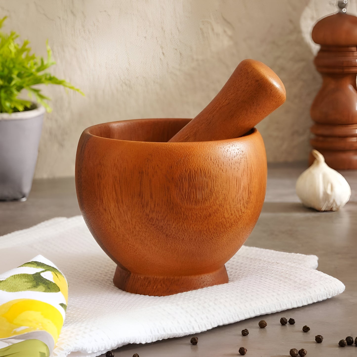 Arbor Acacia Wood Mortar and Pestle, Rustic Design