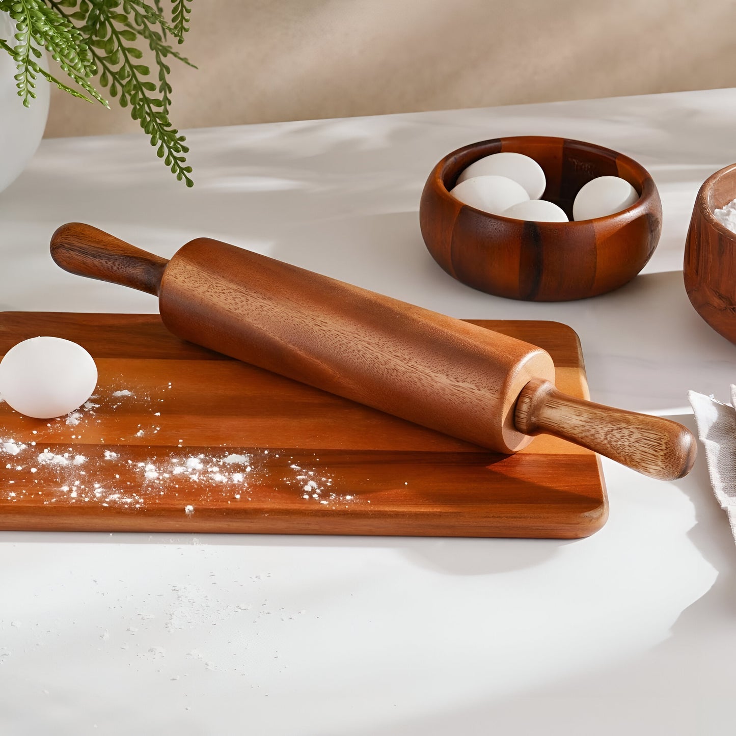 Silas Natural Acacia Rolling Pin 19.69", Ergonomic Grip