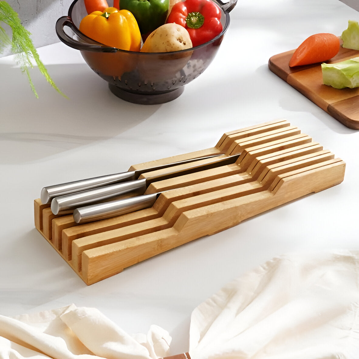 Kanso Bamboo Knife Block Organizer, 11-Slot Storage