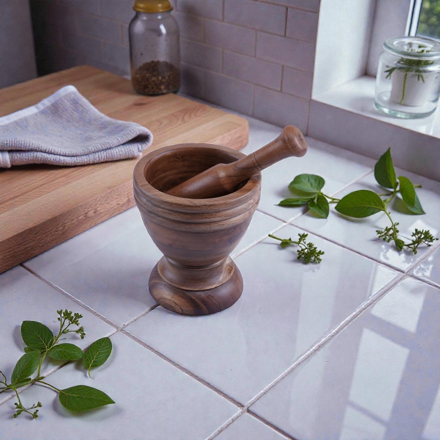 Terra Natural Acacia Mortar Pestle Wood, Hand Carved