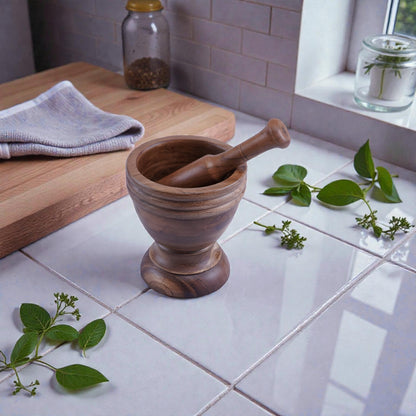 Terra Natural Acacia Mortar Pestle Wood, Hand Carved