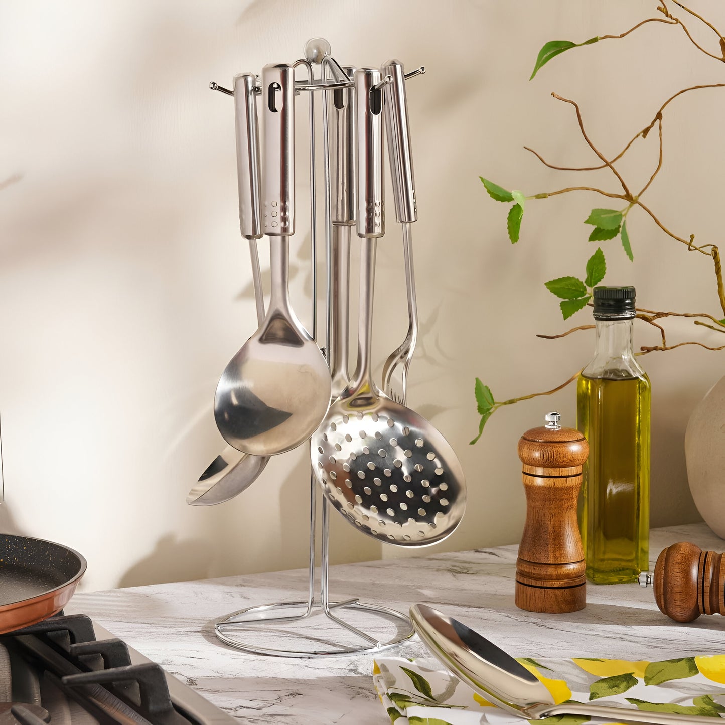 Argent Stainless Steel Utensils Set 7-Piece, Chrome Finish