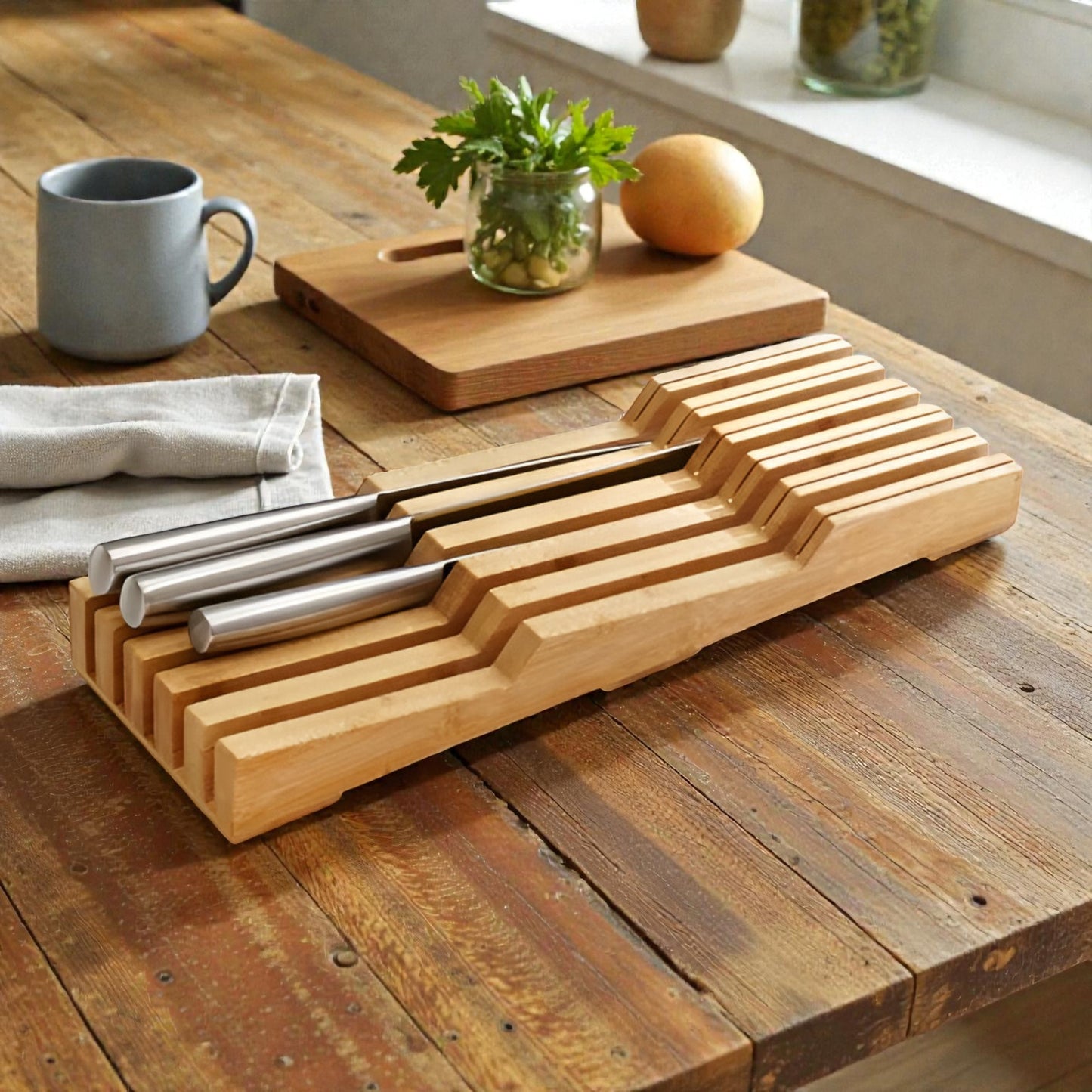 Kanso Bamboo Knife Block Organizer, 11-Slot Storage