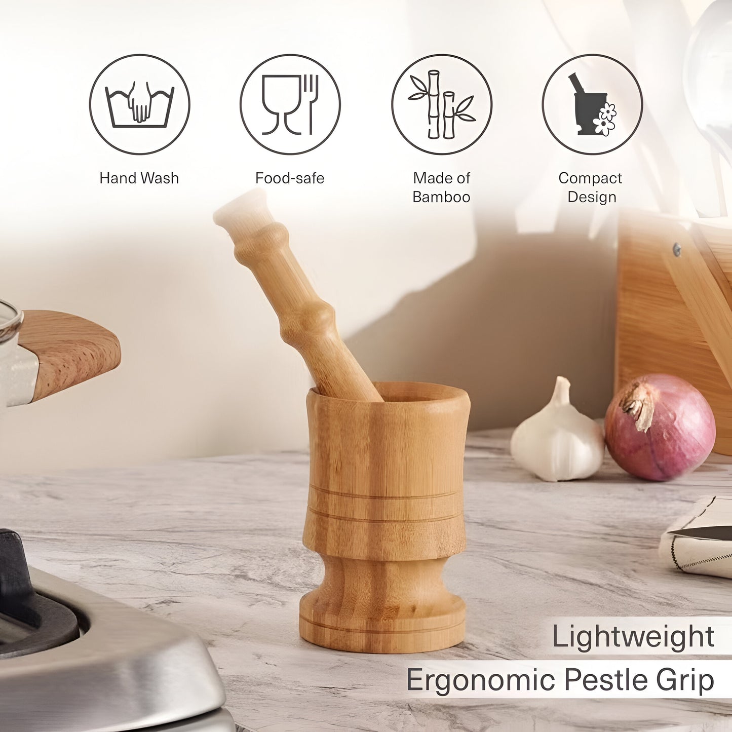 Osha Bamboo Mortar & Pestle Set Natural, Lightweight