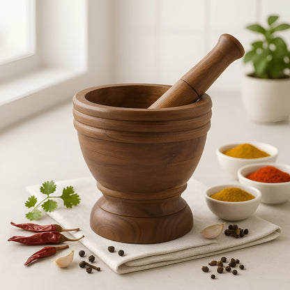 Terra Natural Acacia Mortar Pestle Wood, Hand Carved