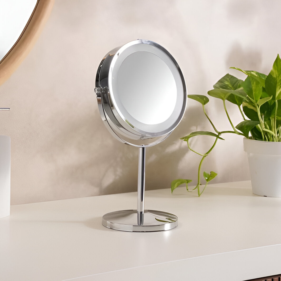 Lumina Silver LED Vanity Mirror 1x/5x Magnification, Chrome