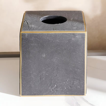 Onyx Black Resin Tissue Box Square, Matte Finish