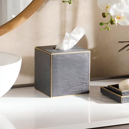 Onyx Black Resin Tissue Box Square, Matte Finish