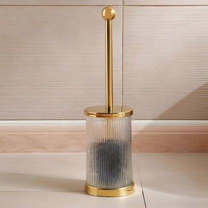 Aurelia Patterned Glass Toilet Brush Holder with Brush, Gold
