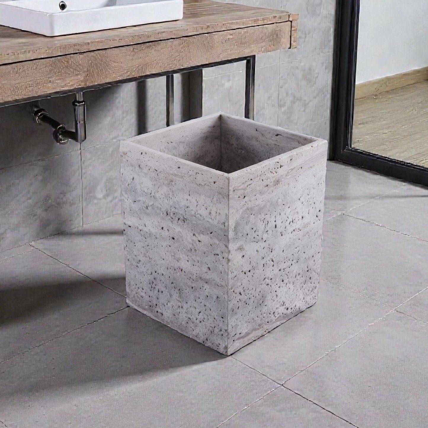 Vera Gray Marble Waste Bin, Heavy Duty