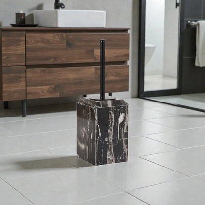 Onyx Black Toilet Brush Holder with Brush, Marble Look, Heavy Duty