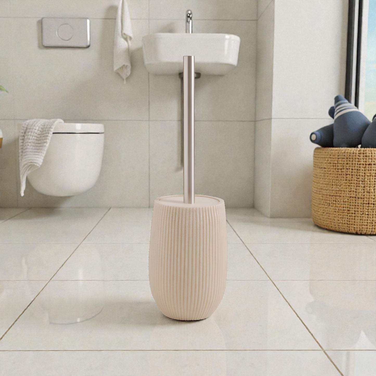 Terra Beige Toilet Brush Holder with Brush, Polyresin, Compact