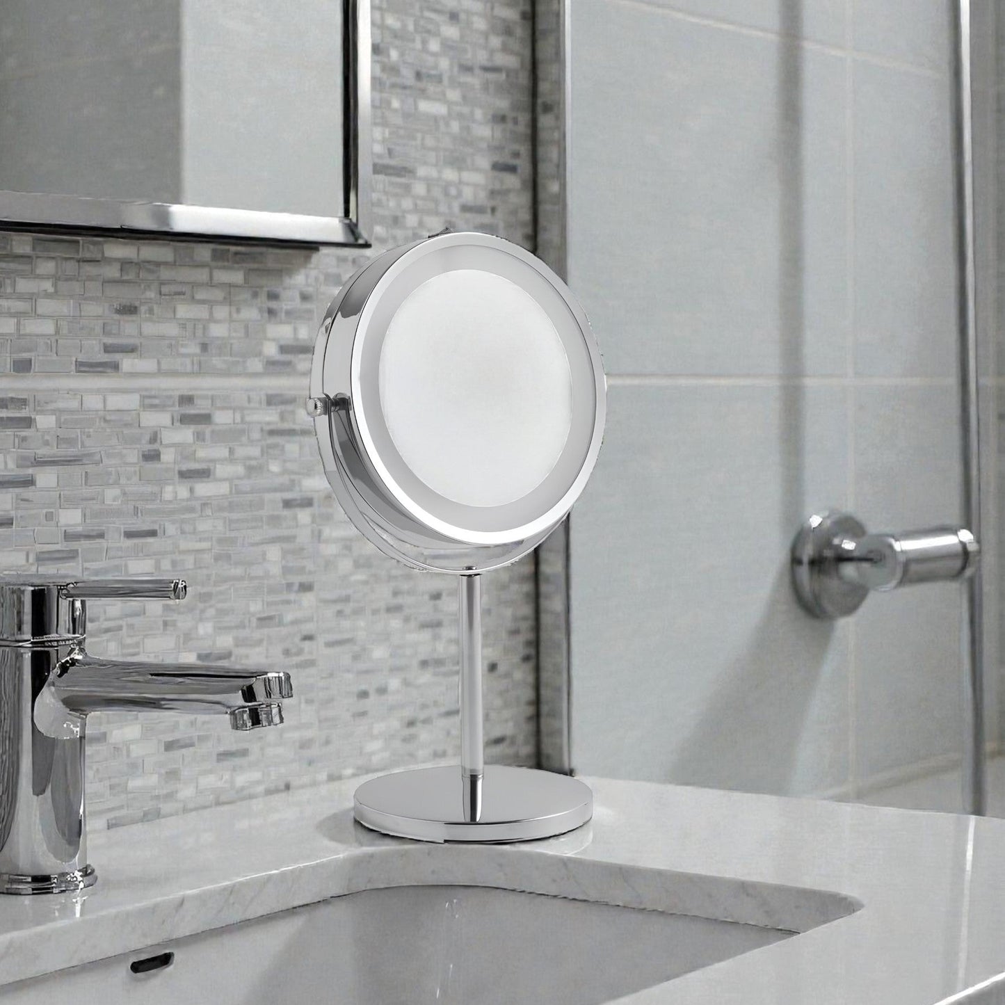 Lumina Silver LED Vanity Mirror 1x/5x Magnification, Chrome
