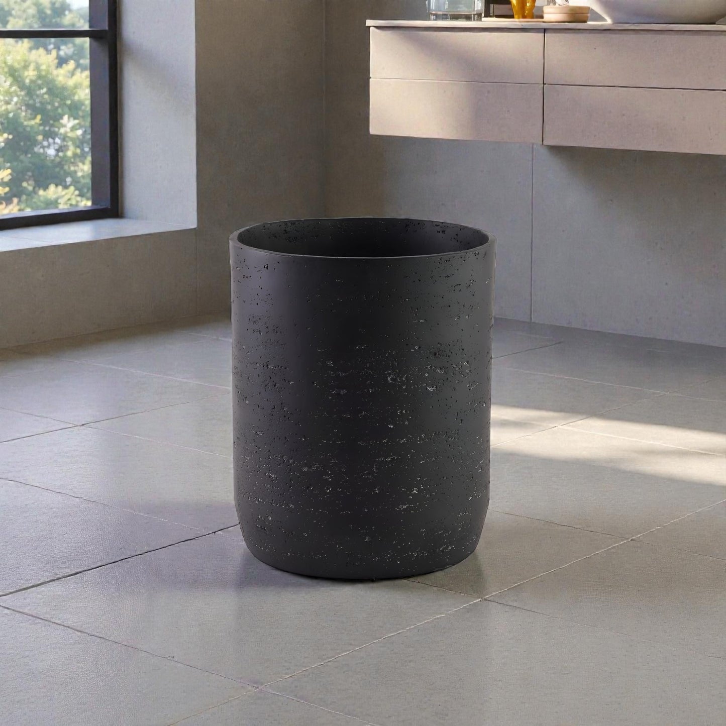 Noir Black Polyresin Waste Bin Round, Heavy Duty