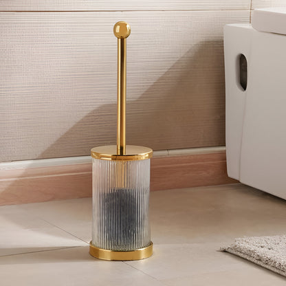 Aurelia Patterned Glass Toilet Brush Holder with Brush, Gold