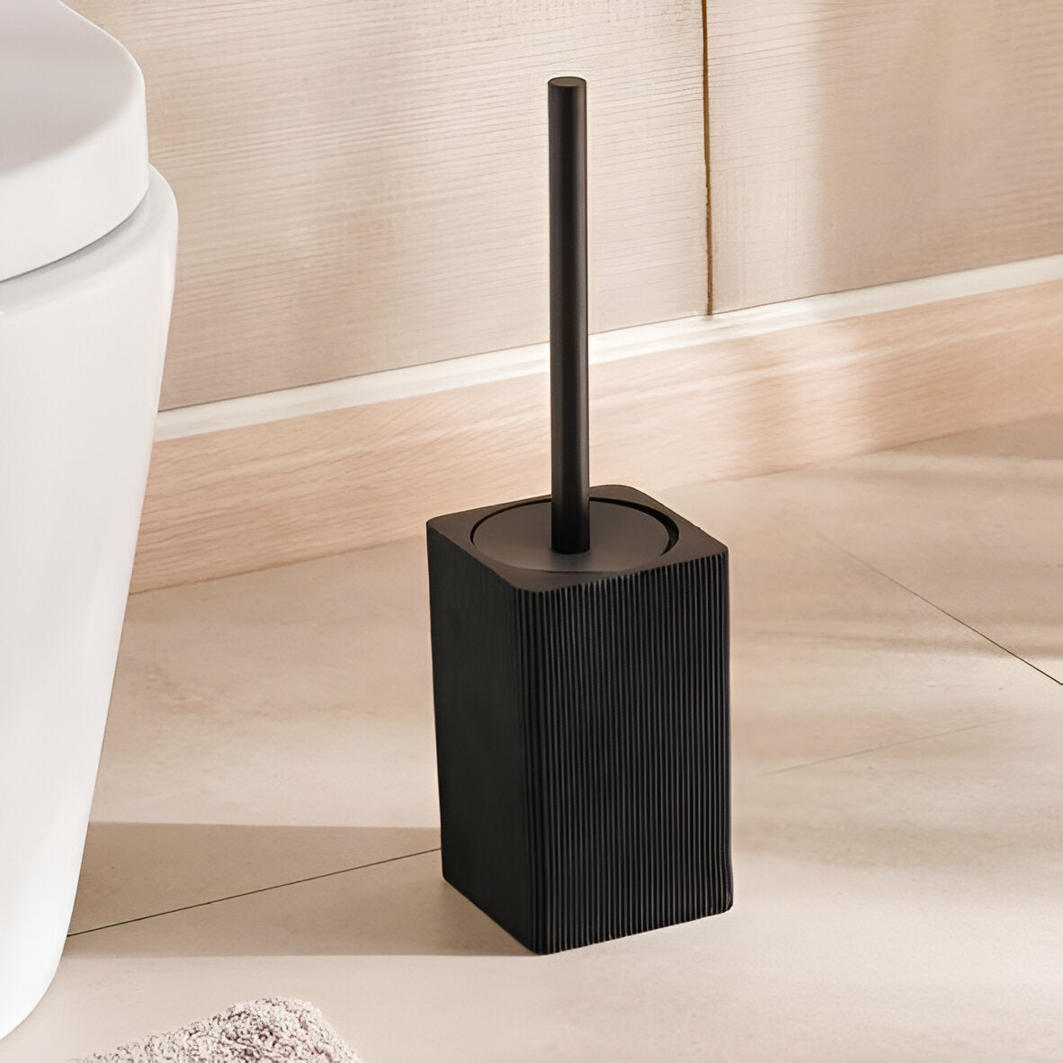 Apex Black Toilet Brush with Holder Polyresin, Matte Finish