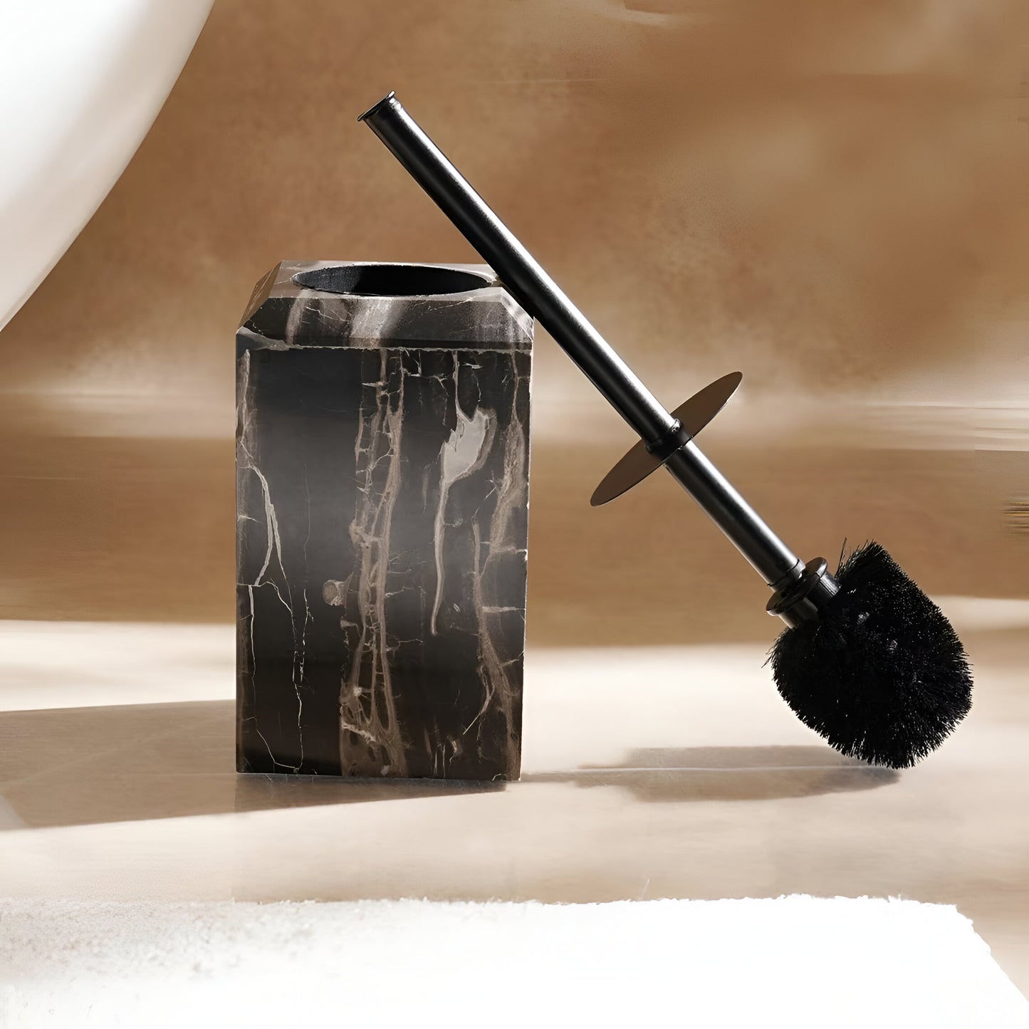 Onyx Black Toilet Brush Holder with Brush, Marble Look, Heavy Duty