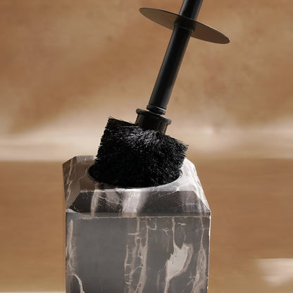 Onyx Black Toilet Brush Holder with Brush, Marble Look, Heavy Duty